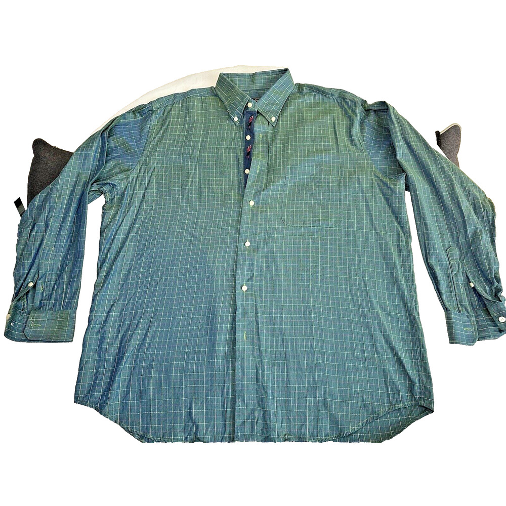 Bobby Jones Golf Shirt Button Up XL 17-17.5, Teal Green w/Pink Accents Italy